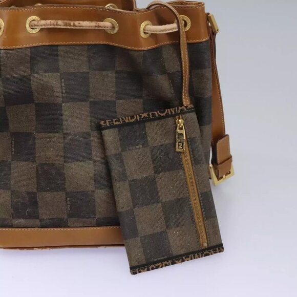 FENDI Pecan Canvas Shoulder Bag PVC Leather Brown Auth - Picture 14 of 16
